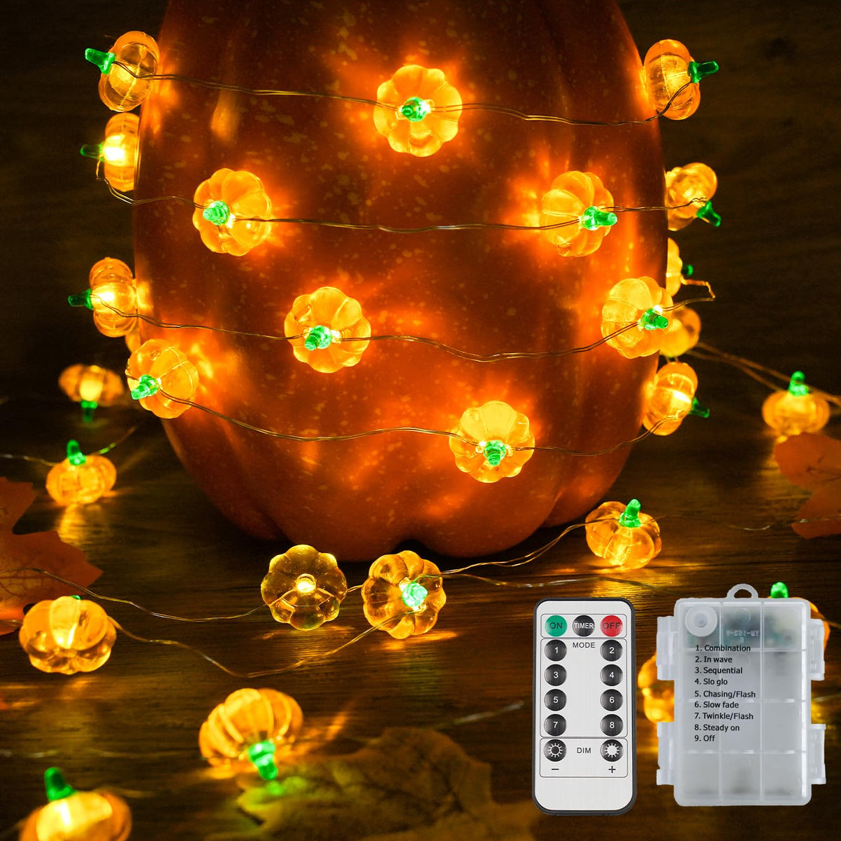 suddus 12.8ft 40 LED Halloween Pumpkin Lights Battery Operated Timer