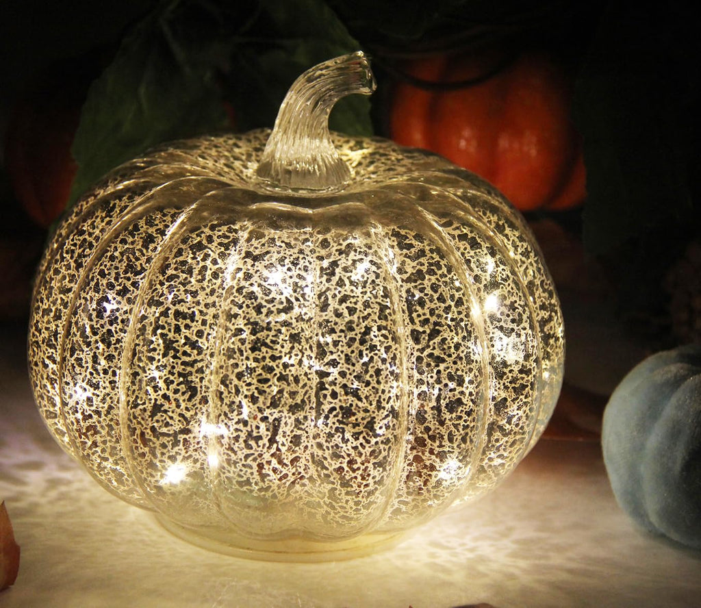 Fall Decorations for Home,Mercury Glass Pumpkin Lights with Timer(Gold)