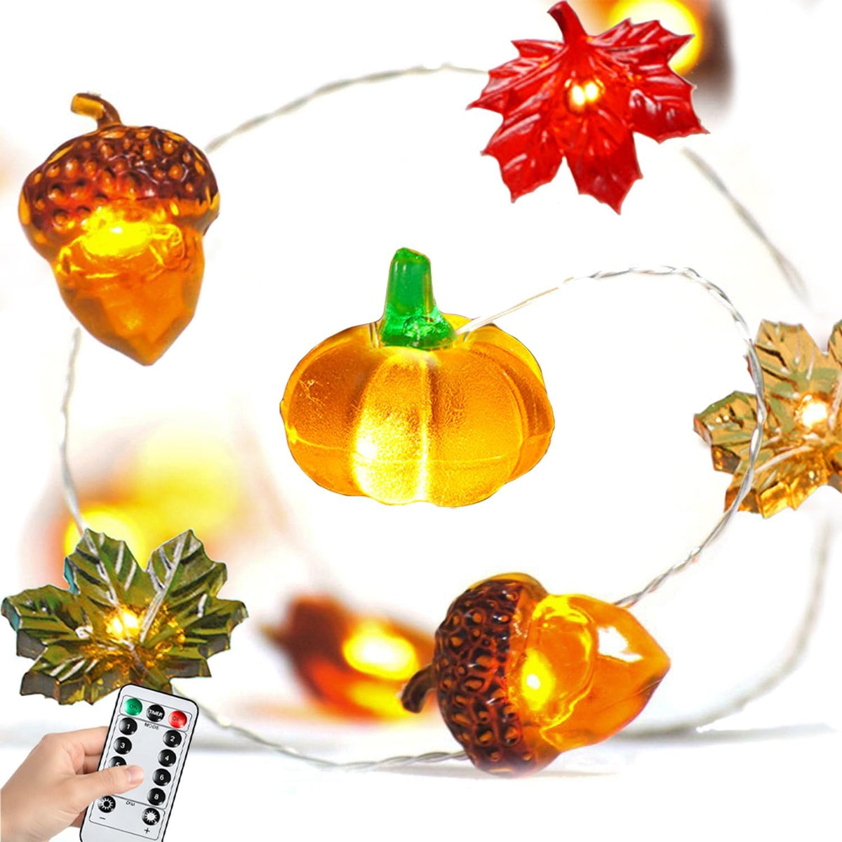 BOHON Thanksgiving Decoration 30 LEDs Acorn 3D Pumpkin Leaf String Lights