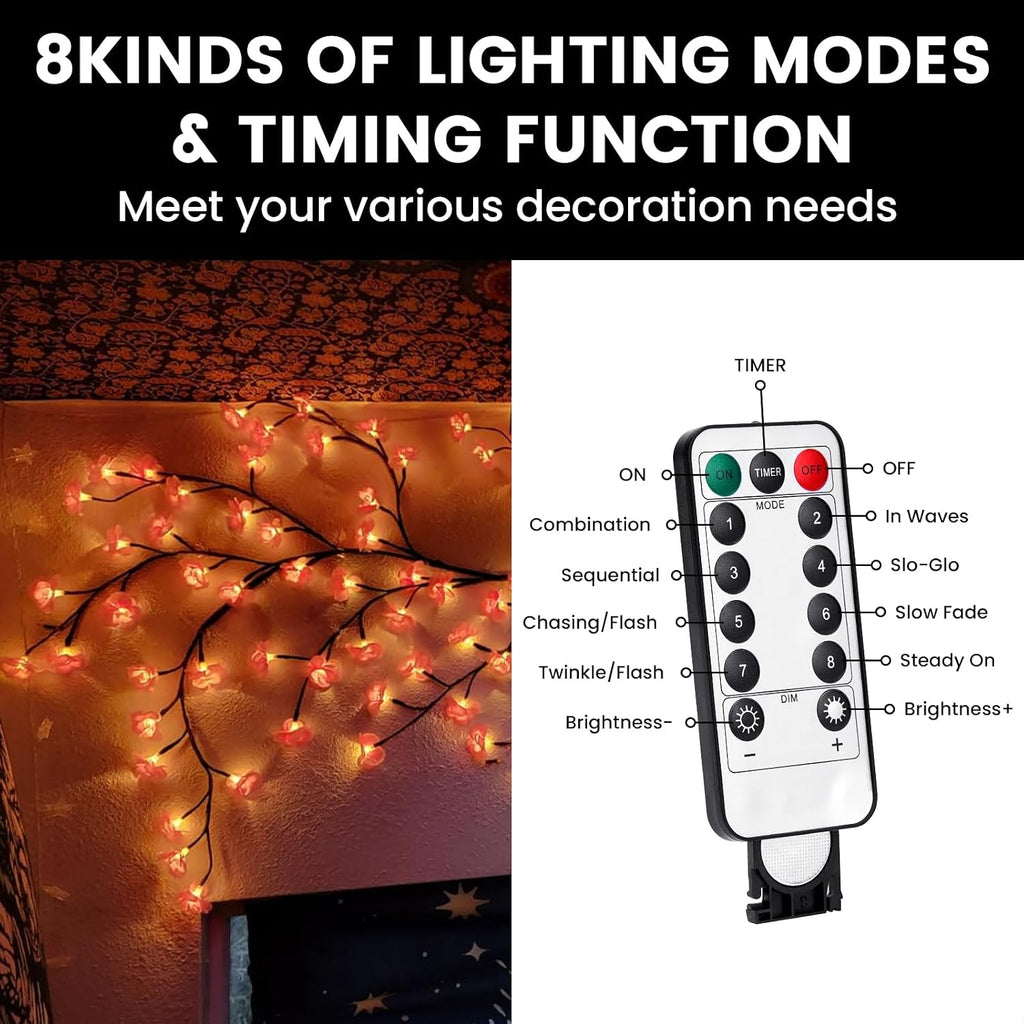 Cherry Blossom Lights with Bendable Tree Branches for Bedroom Wall Decor
