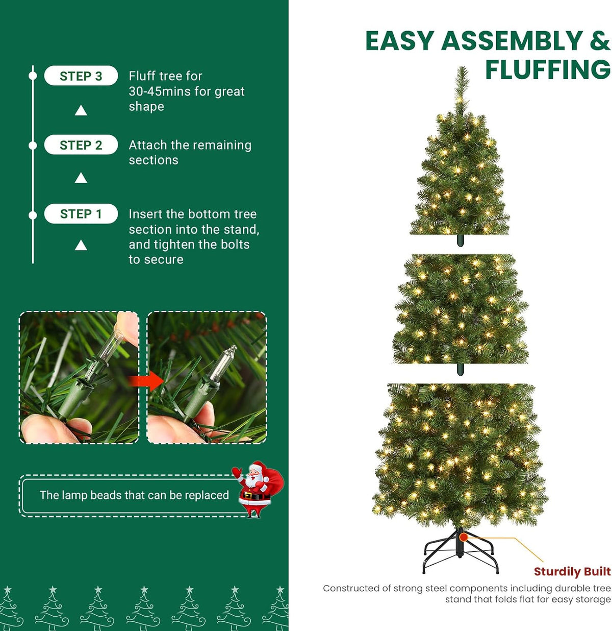 SHareconn Prelit Artificial Pencil Christmas Tree 6FT & Warm White Lights