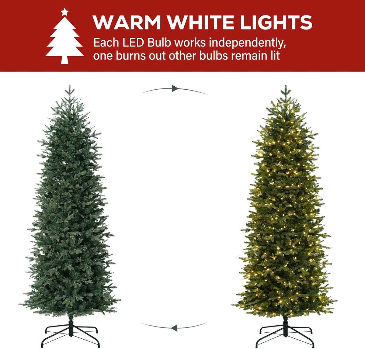 Hykolity 7.5 ft Prelit Pencil Christmas Tree with 400 Warm White LEDs