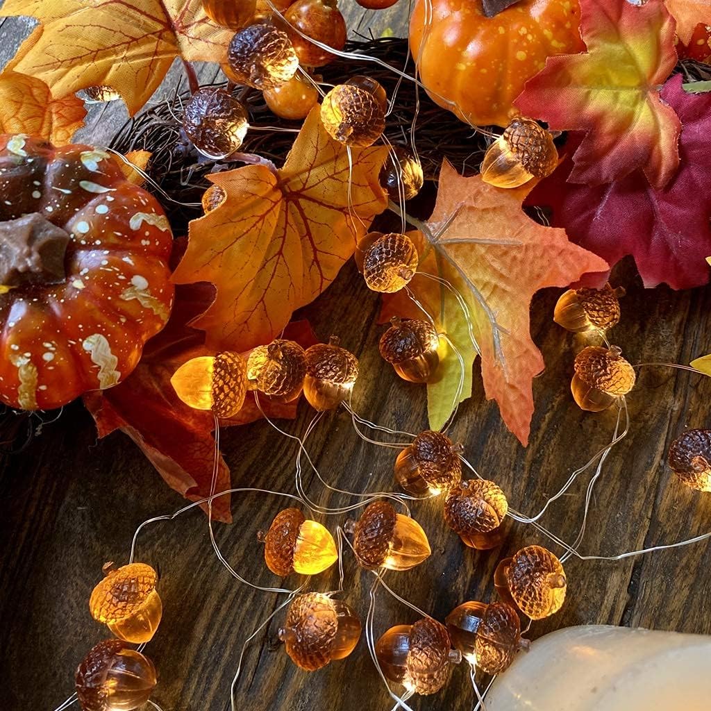 3D Twinkle Acorn Fall Decorations Harvest String Lights 10ft Copper Wire 30 LEDs Battery Powered with Timer Remote Control for Wedding Bedroom Fireplace Mantel Ice Age Ornaments Home Decor
