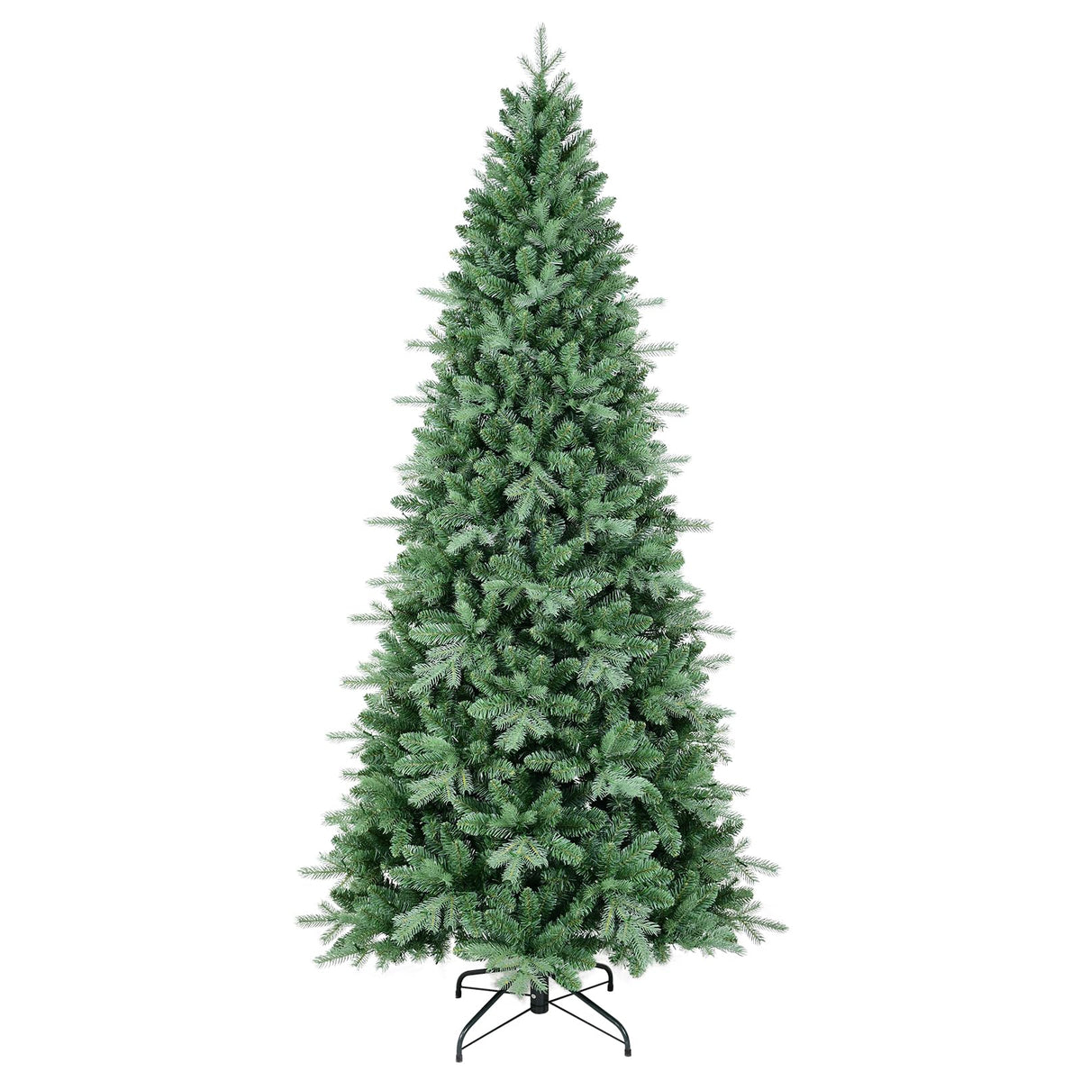 6 FT Prelit Artificial Skinny Christmas Tree,Blue Spruce Slim Pencil Xmas Tree with 1205 PE&PVC Mixed Branch Tips and 300 UL Listed Clear Lights,Hinged Pine Tree with Metal Stand for Home Office Décor