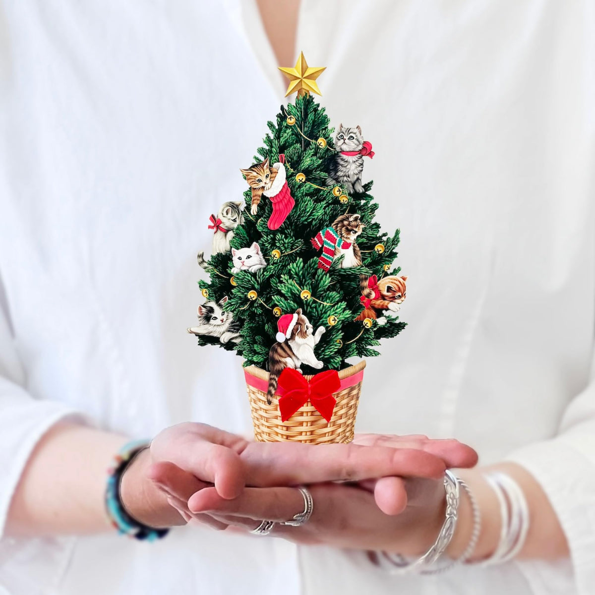 Freshcut Paper Pop Up Christmas Cards, Christmas Tree, 15 Inch Life Sized 3D Popup Greeting Card, Holiday Card, Thank You Gifts, Blank Notecard & Envelope