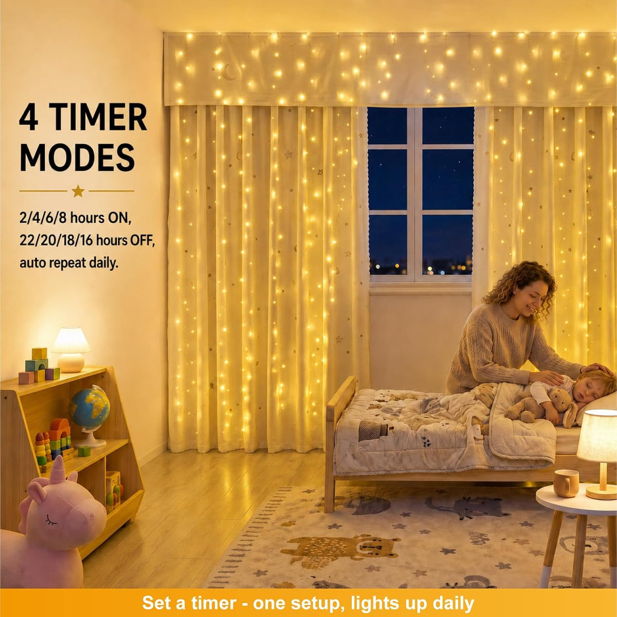 Fairy Curtain Light, 300LED 9.8x9.8ft, Remote & 8 Modes, USB