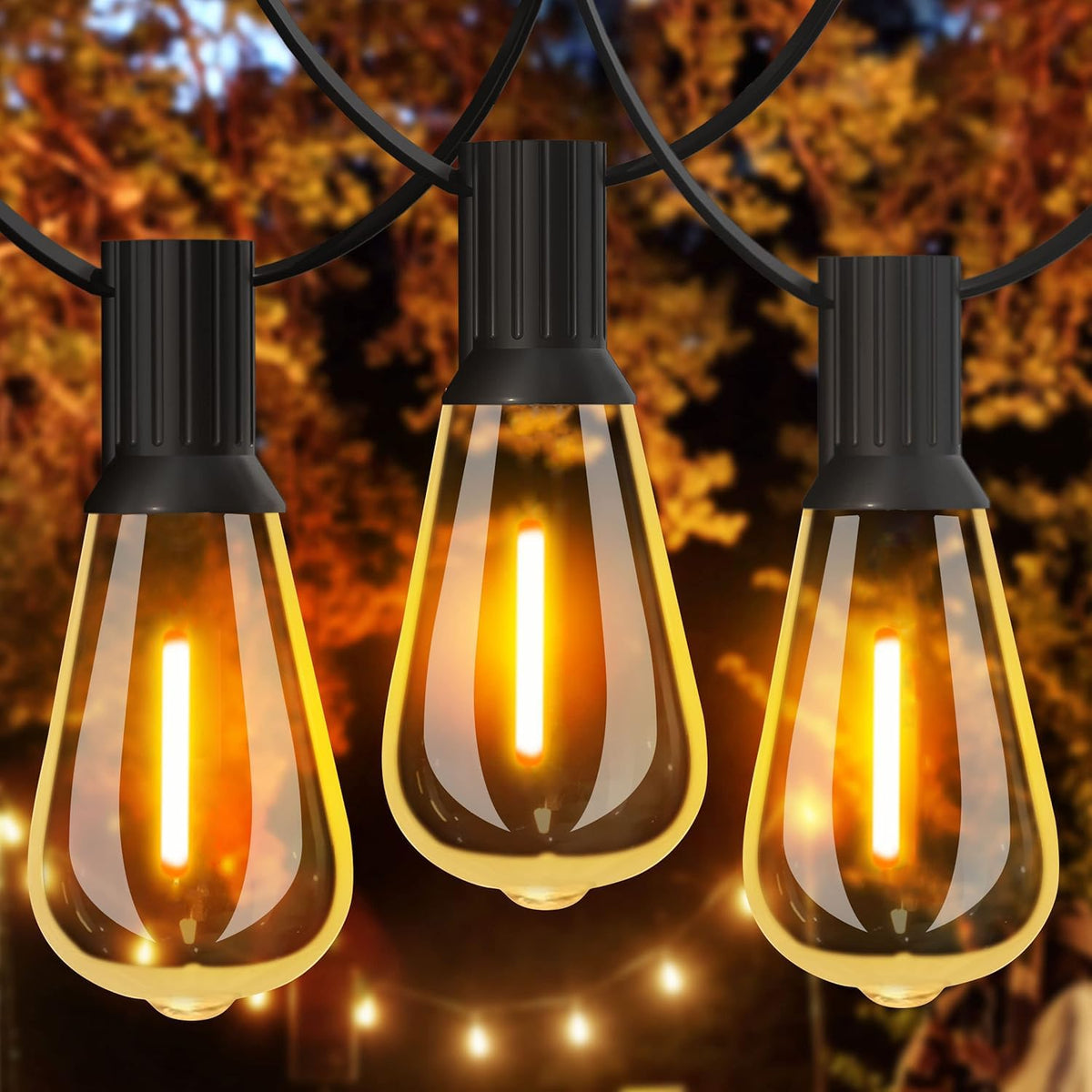 GLUROO 60FT LED Outdoor Patio Lights Waterproof with 30+2 Vintage Bulbs Shatterproof Energy Saving,2700K Hanging Edison String Lights Outside for Backyard,Bistro,Camping,Gazebo