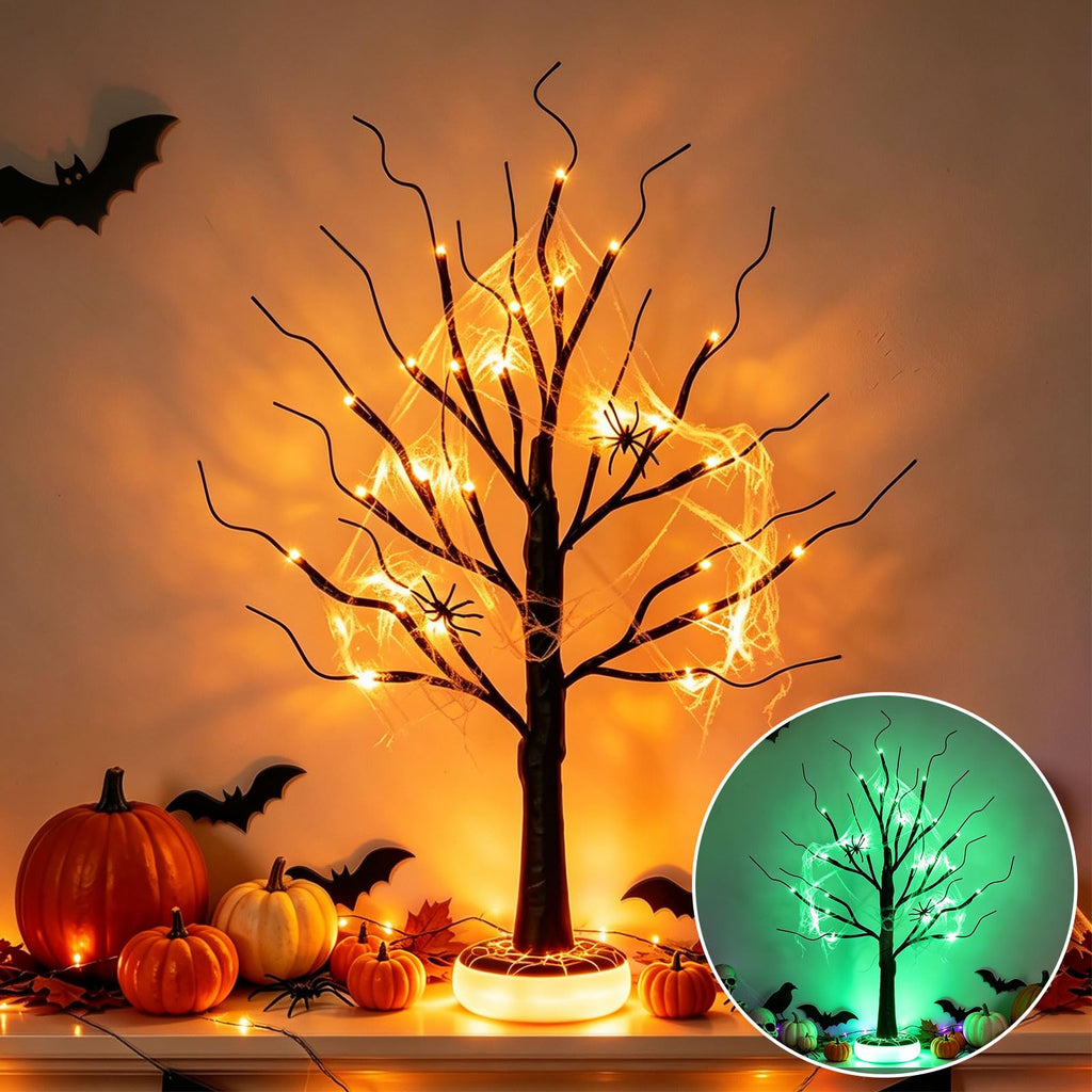 PEIDUO Christmas Decorations, 2FT Birch Tree with LED Lights, Warm White Light up Tree Lamp, Artificial Trees for Home Table Inside, Battery Powered, Timer (2PK)