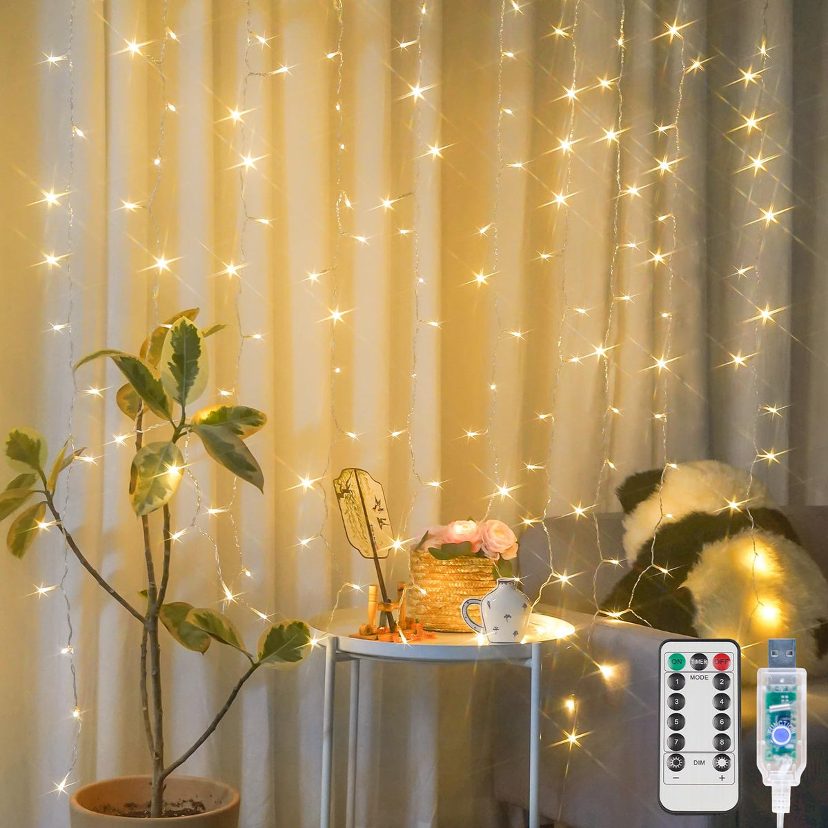 suddus 200 LED Curtain Lights Fairy Lights with Remote Bedroom 6.5x6.5ft