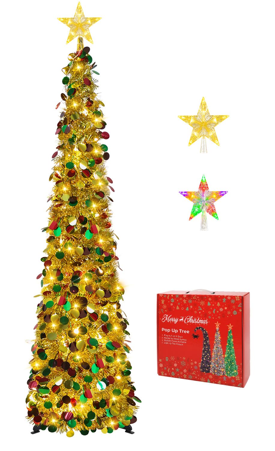 5FT Pop Up Christmas Tree with Lighted Top Star for Christmas Decorations