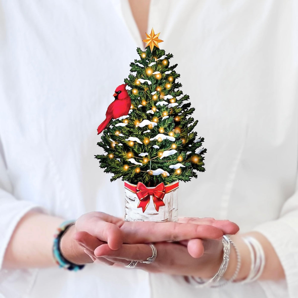 Freshcut Paper Pop Up Christmas Cards, Christmas Tree, 15 Inch Life Sized 3D Popup Greeting Card, Holiday Card, Thank You Gifts, Blank Notecard & Envelope