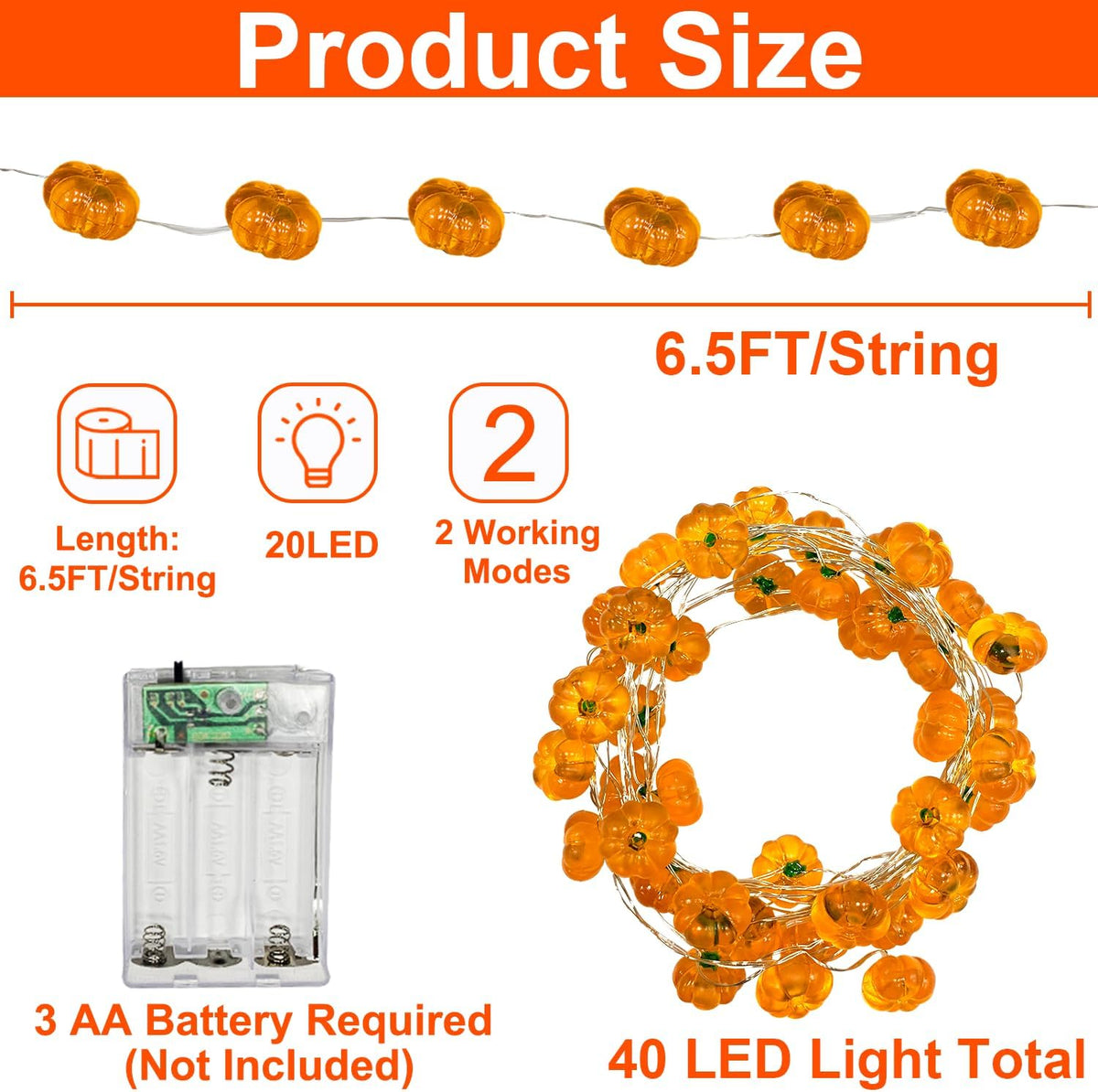 TURNMEON Fall Decor 2 Pack 3D Halloween Pumpkin Lights Total 13FT 40LED