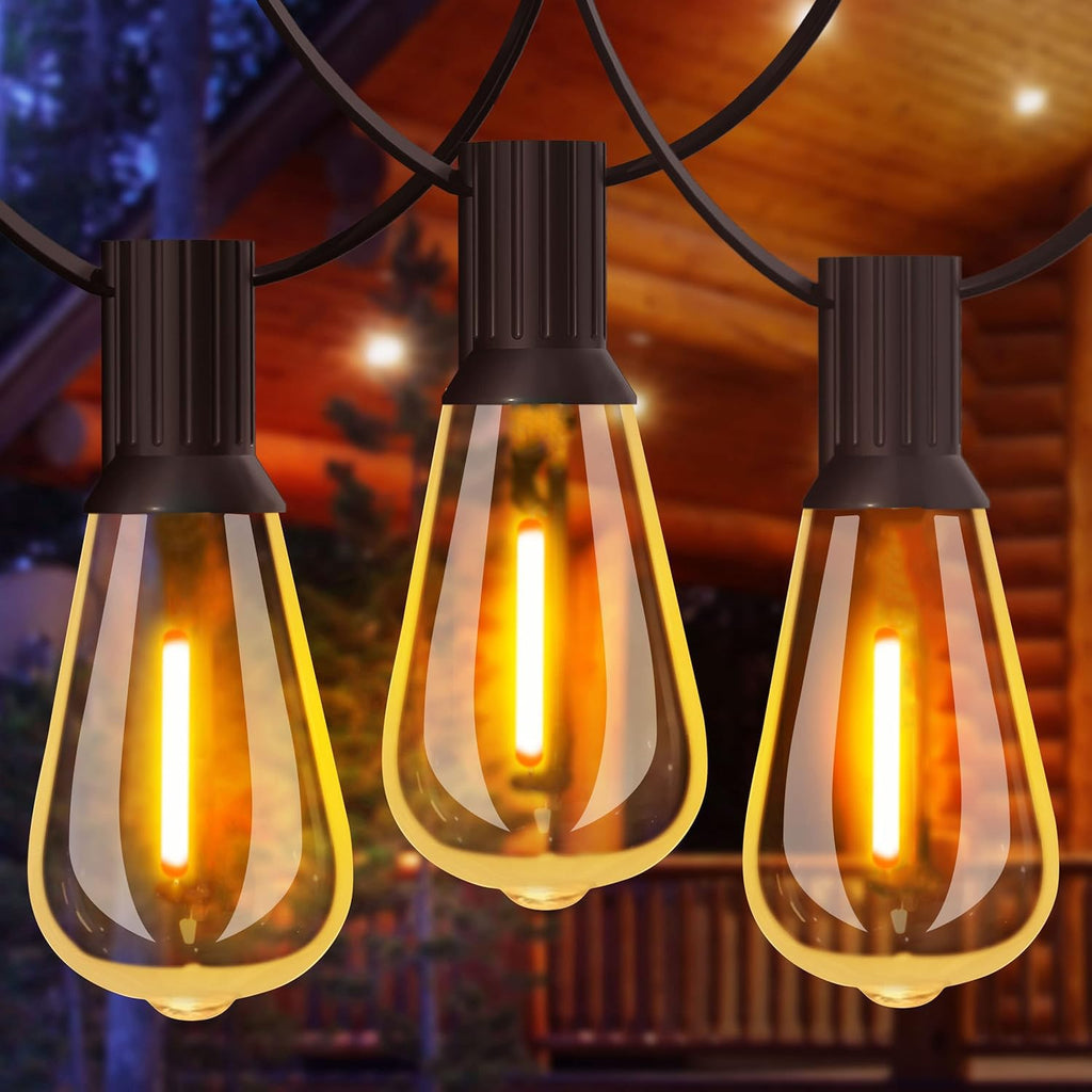 GLUROO 60FT LED Outdoor Patio Lights Waterproof with 30+2 Vintage Bulbs Shatterproof Energy Saving,2700K Hanging Edison String Lights Outside for Backyard,Bistro,Camping,Gazebo