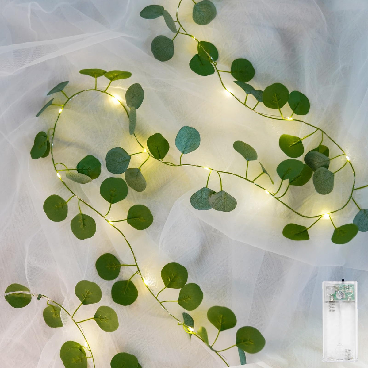 suddus Fake Vines with Eucalyptus Leaf String Lights, 6.56ft 20 LED Fairy Lights with Timer, Fall Garland Lights Battery Operated for Bedroom, Wall, Party, Garden, Harvest, Thanksgiving Decor