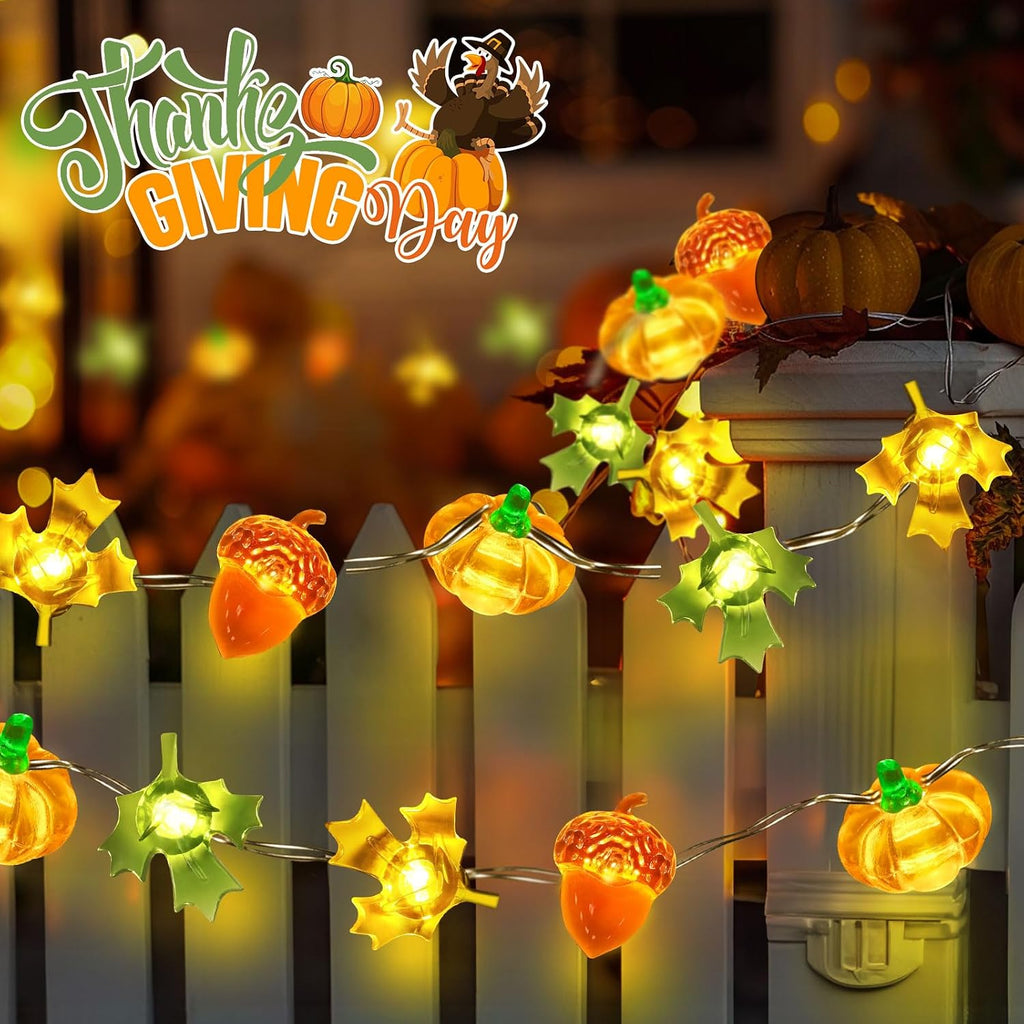 Coquimbo Fall Decor Thanksgiving Lights, 10FT 30 LED Pumpkin Maple Lights