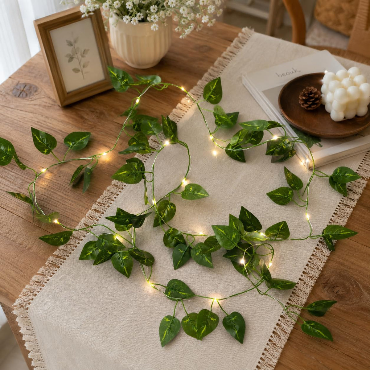 Fall Garland with Lights, Autumn Maple Leaf Lights, Fall Decor 14.7FT 40LED