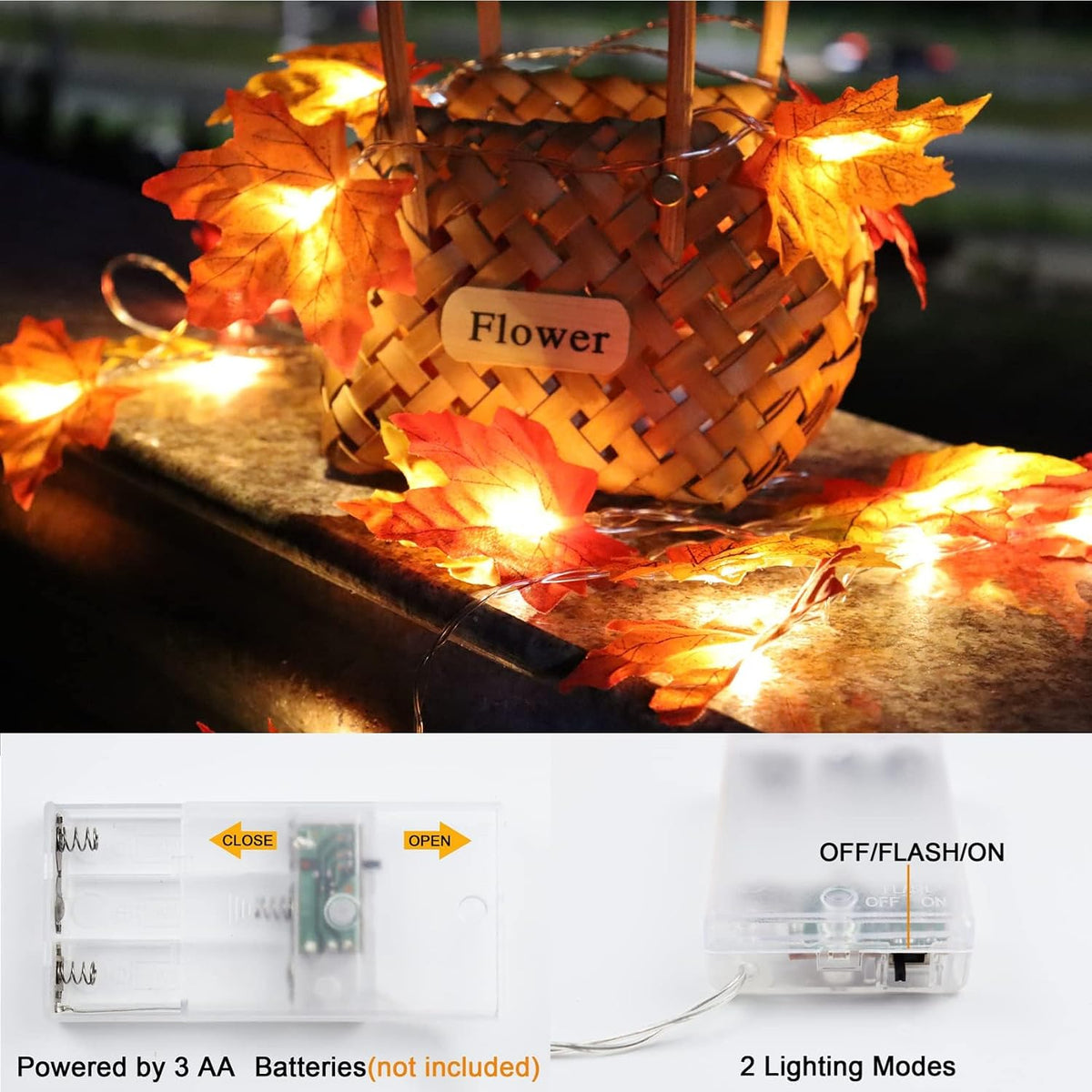 Runleo 2 Pack Fall Decorations for Home Maple Leaf Lights Total 20ft 40 LED