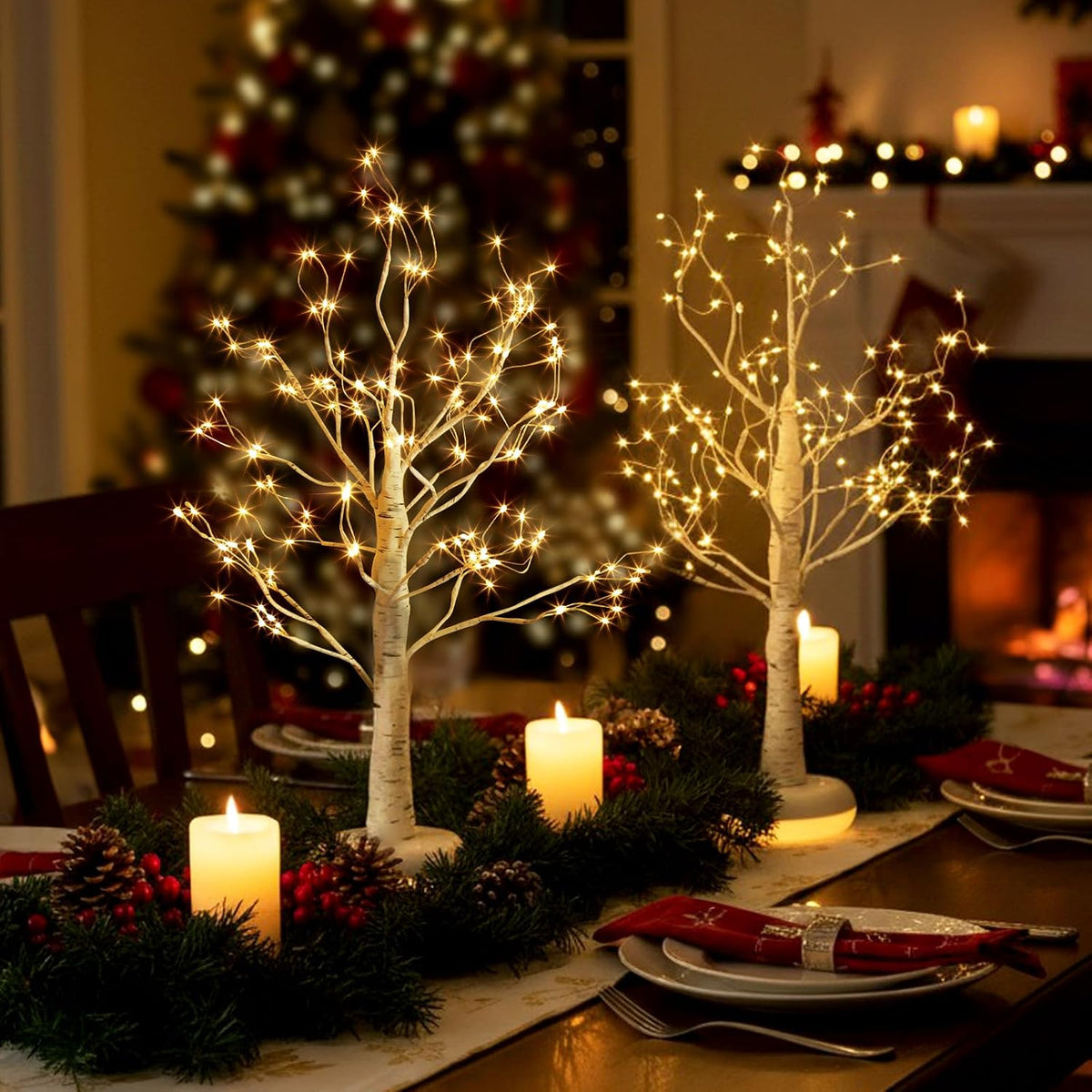 Birch Tree with Lights, Lighted Twinkle Christmas Tree Fairy Light Spirit