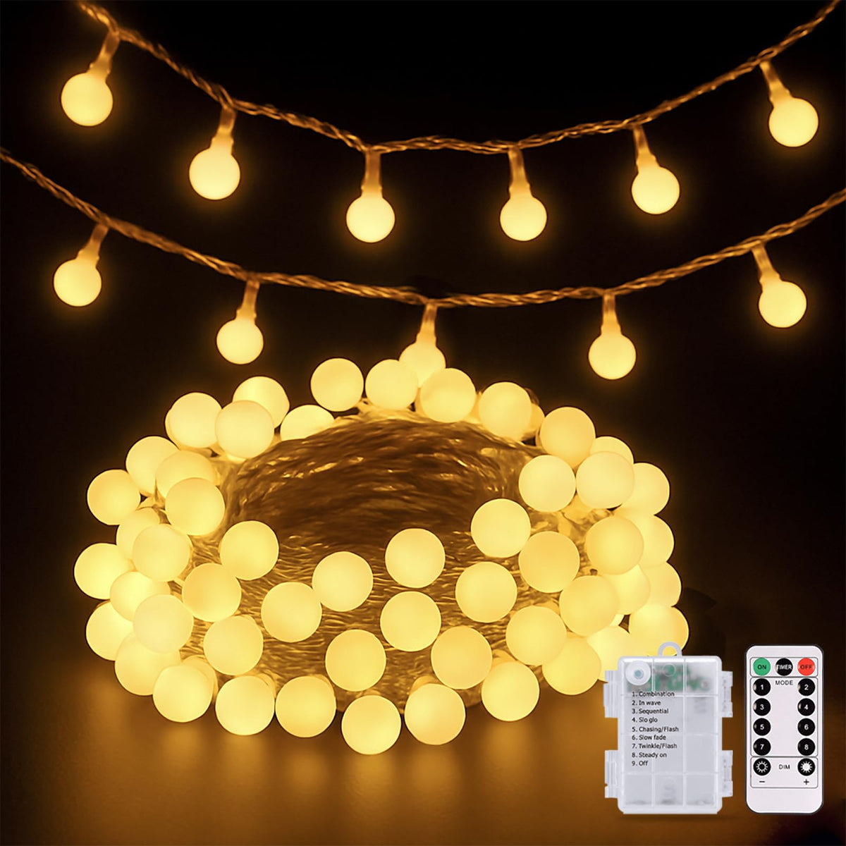 JMEXSUSS 100 LED Globe String Lights Indoor Bedroom, 33ft Fairy Lights