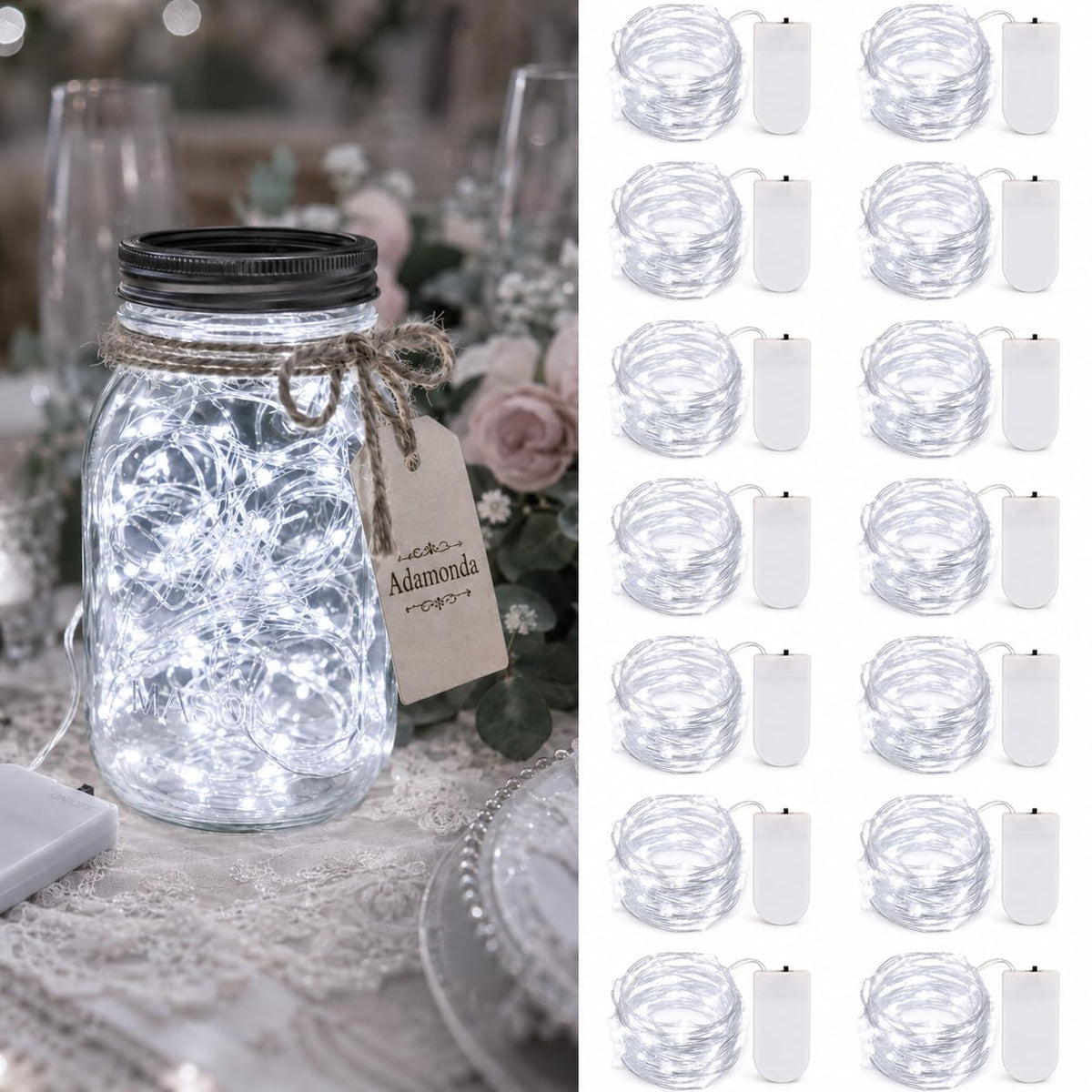 20 Pack LED Fairy Lights Battery Operated,3 Features Blinking Slowly Blinking & just on 7FT 20 LED Waterproof Mini Twinkle String Lights for Wedding Mason Jars Party Christmas Decorations(Warm White)