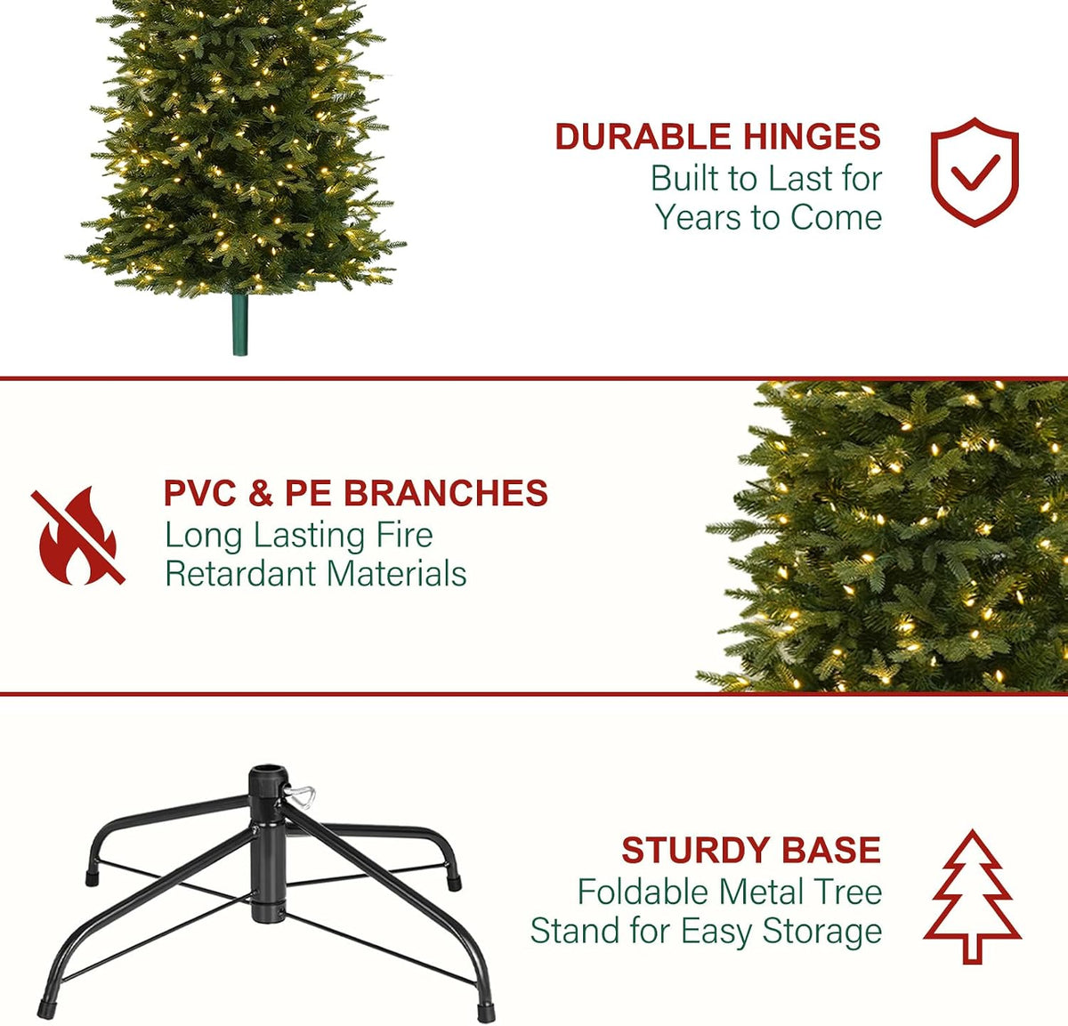 Hykolity 7.5 ft Prelit Pencil Christmas Tree with 400 Warm White LEDs