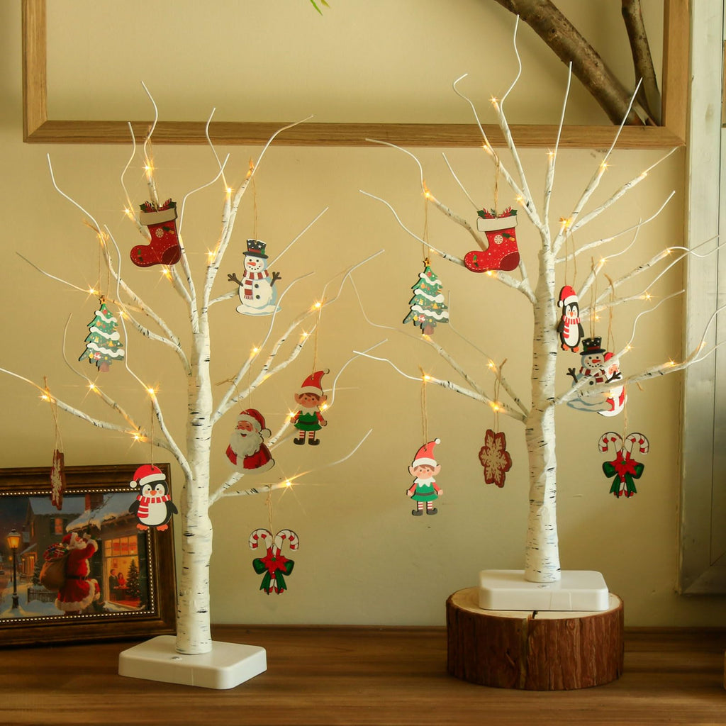 EAMBRITE Lighted Birch Tree Home Decor, Christmas Decorations Indoor 2Pack 24 LED Light Up Tabletop Mini Small Artificial White Trees Lamp with Lights Battery Operated/USB for Table Mantel (2FT)