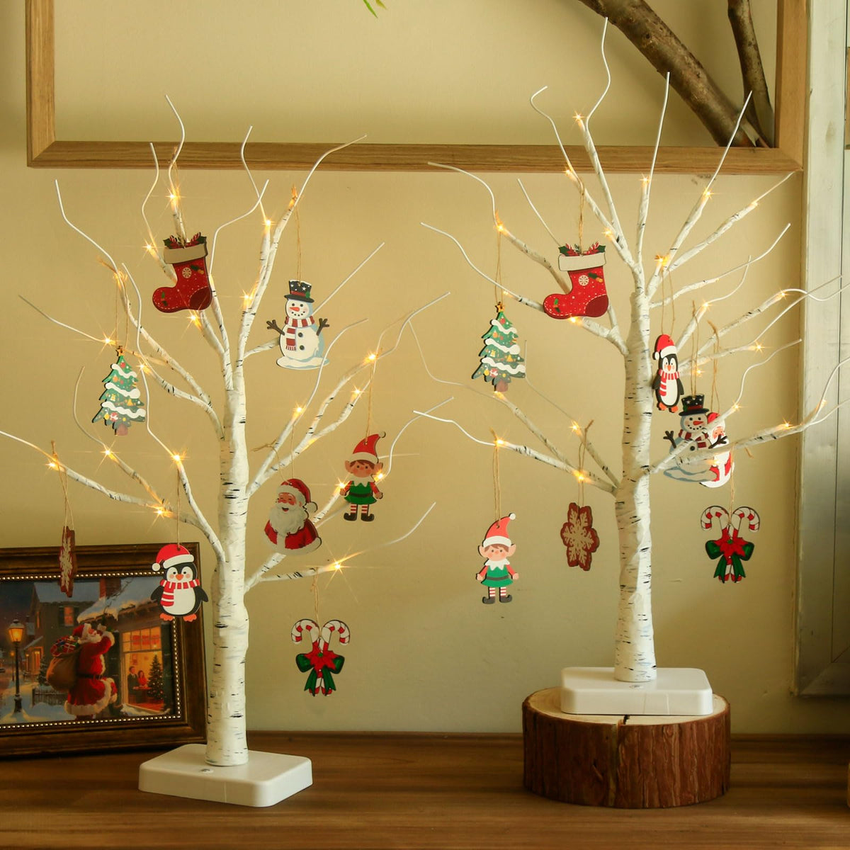 EAMBRITE Lighted Birch Tree Home Decor, Christmas Decorations Indoor 2Pack 24 LED Light Up Tabletop Mini Small Artificial White Trees Lamp with Lights Battery Operated/USB for Table Mantel (2FT)
