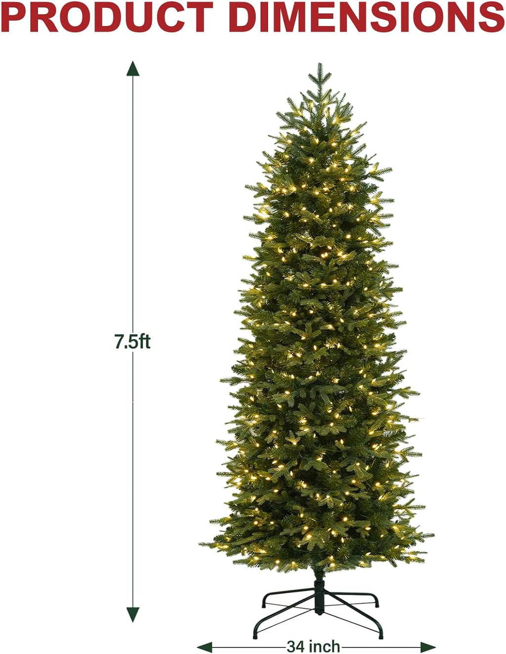 Hykolity 7.5 ft Prelit Pencil Christmas Tree with 400 Warm White LEDs