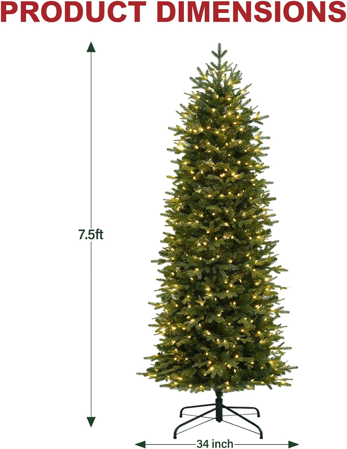 Hykolity 7.5 ft Prelit Pencil Christmas Tree with 400 Warm White LEDs