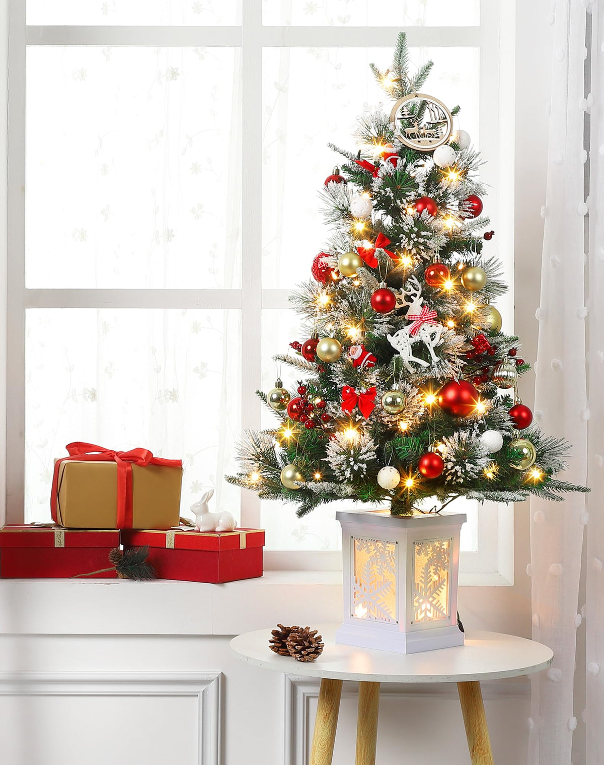 3ft Prelit Snow Flocked Christmas Tree with Light Up Snowflake Box Base