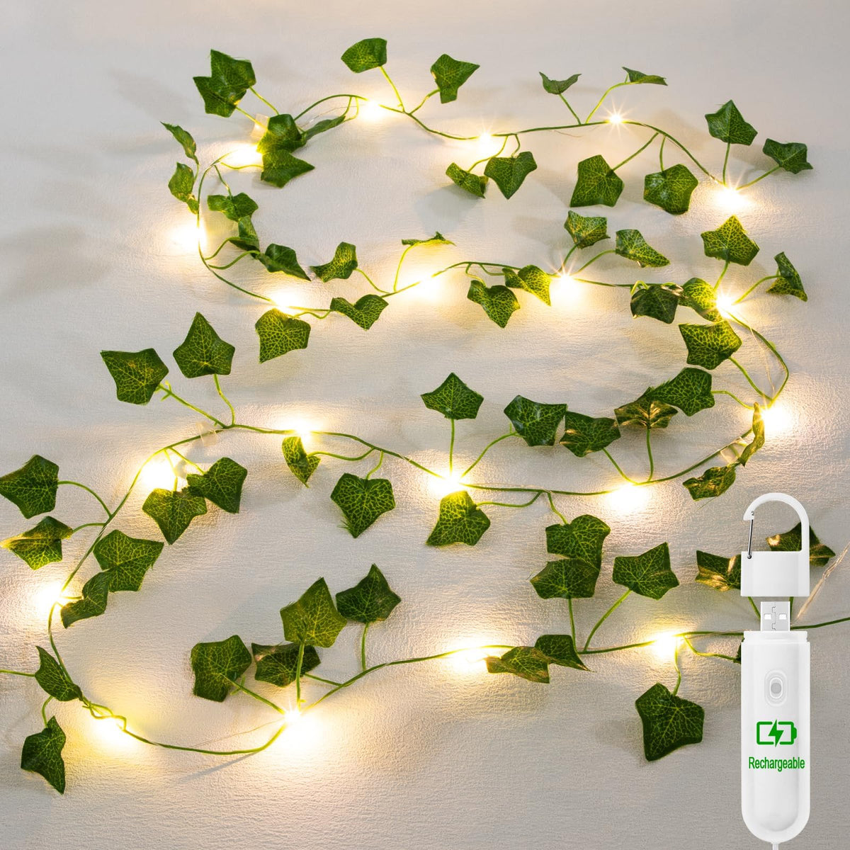 A.bigwhale Outdoor Solar Fairy Lights, 39.3ft Ivy Fairy Lights with 120 LED String Lights, Solar Vine Lights Outdoor Weatherproof, 8 Modes Leaf Light for Garden, Balcony, Patio, Room Decoration