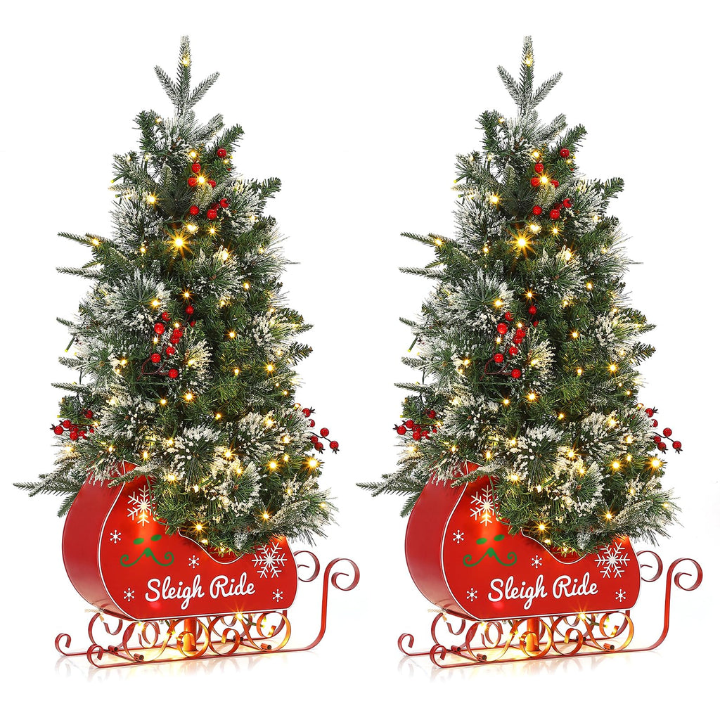 GarveeHome 3 ft Christmas Tree with 78 Lights, Pre-Lit Artificial Desktop Xmas Tree with 8 Mode Includes Red Berries & Sleigh Base,Christmas Decoration for Home, Office,1 PCS