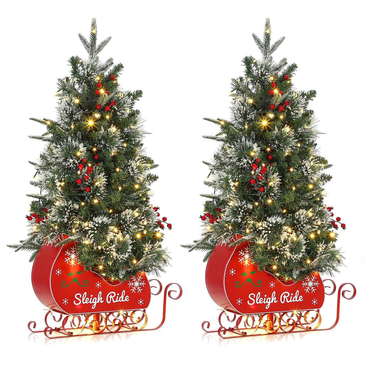 GarveeHome 3 ft Christmas Tree with 78 Lights, Pre-Lit Artificial Desktop Xmas Tree with 8 Mode Includes Red Berries & Sleigh Base,Christmas Decoration for Home, Office,1 PCS