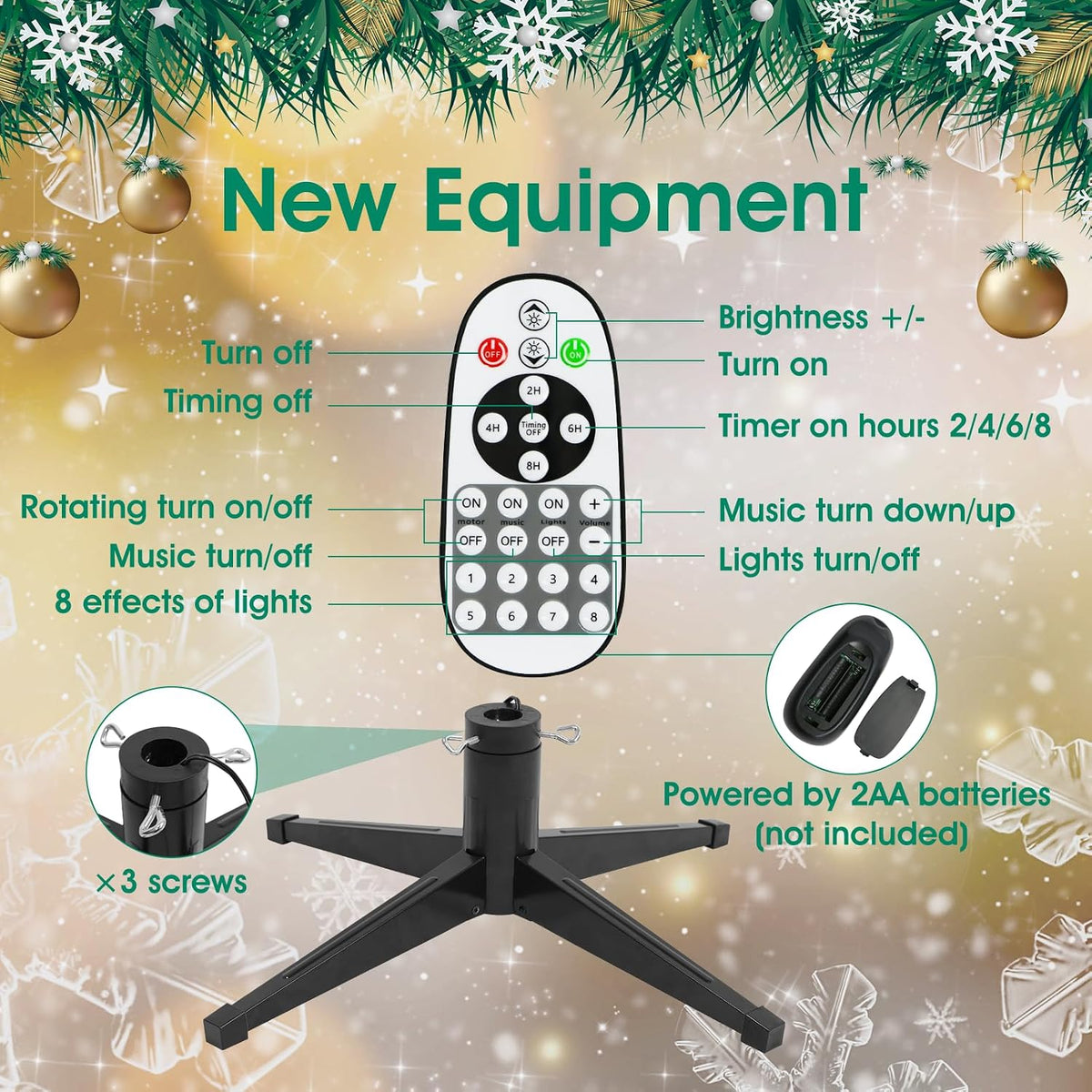360° Rotating Prelit Christmas Tree 6.5ft - Musical Artificial Christmas Tree with Remote Control, 1036 PE & PVC Mixed Tips, 8 Modes 340 Multicolor LED Lights for Holiday Decor
