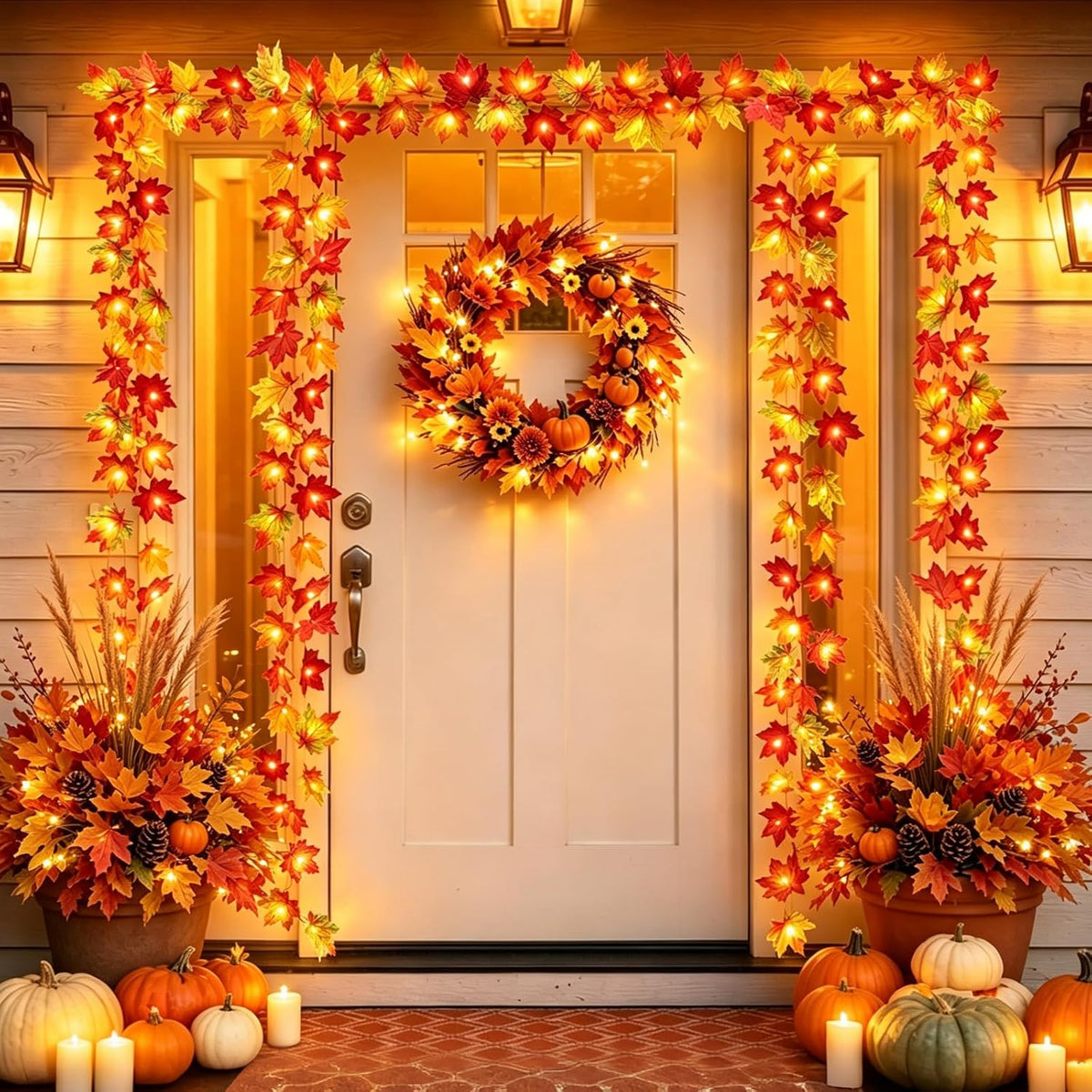 Runleo 2 Pack Fall Decorations for Home Maple Leaf Lights Total 20ft 40 LED