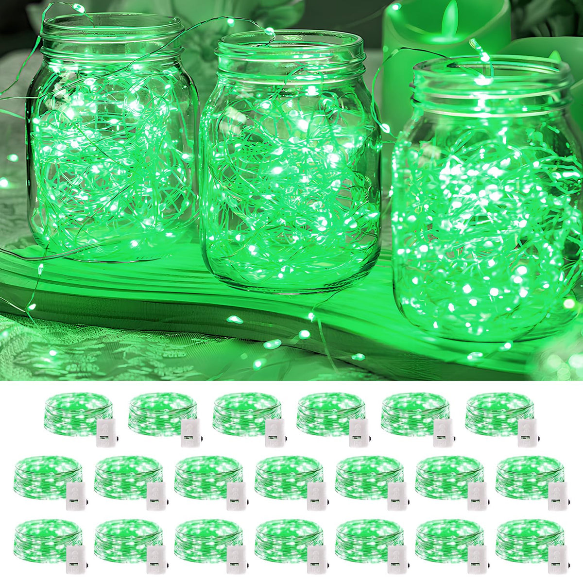 20 Pack LED Fairy Lights Battery Operated,3 Features Blinking Slowly Blinking & just on 7FT 20 LED Waterproof Mini Twinkle String Lights for Wedding Mason Jars Party Christmas Decorations(Warm White)