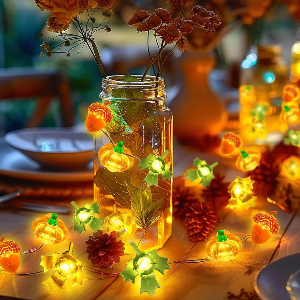 Coquimbo Fall Decor Thanksgiving Lights, 10FT 30 LED Pumpkin Maple Lights