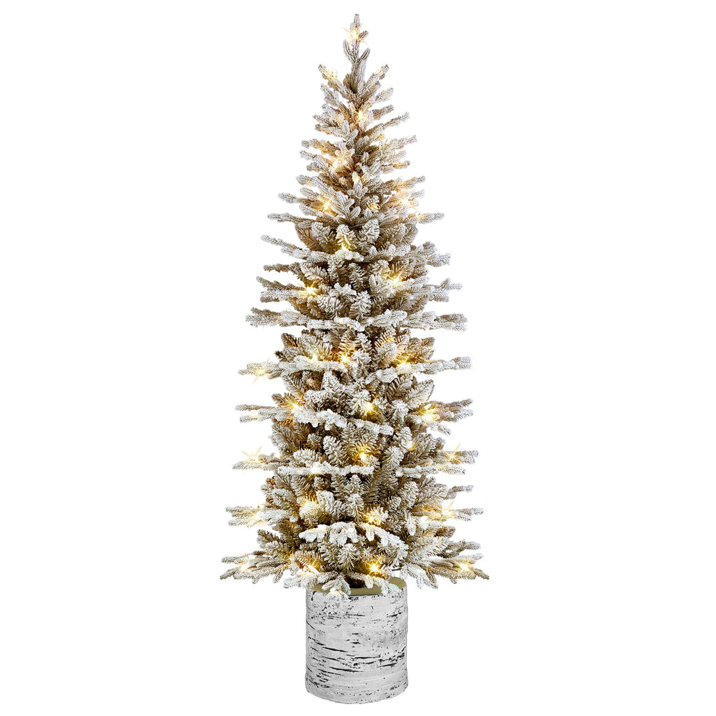Puleo International 4.5ft Pre-Lit Potted Flocked Arctic Fir Christmas Tree