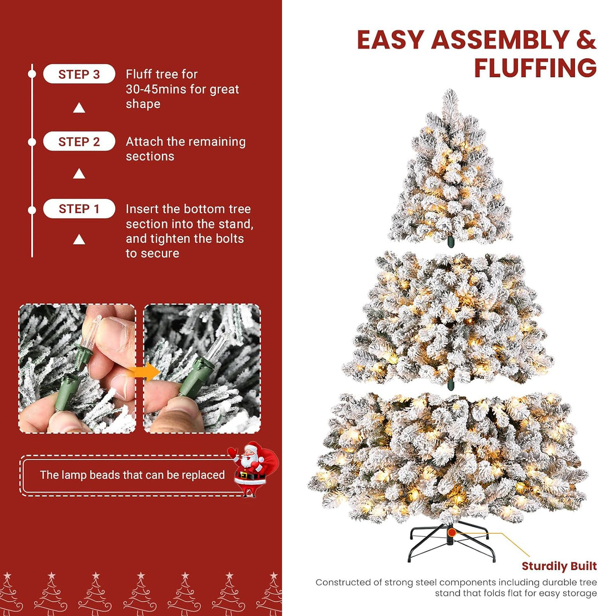SHareconn 7ft Snow Flocked Spruce Pre-lit Artificial Christmas Tree, White