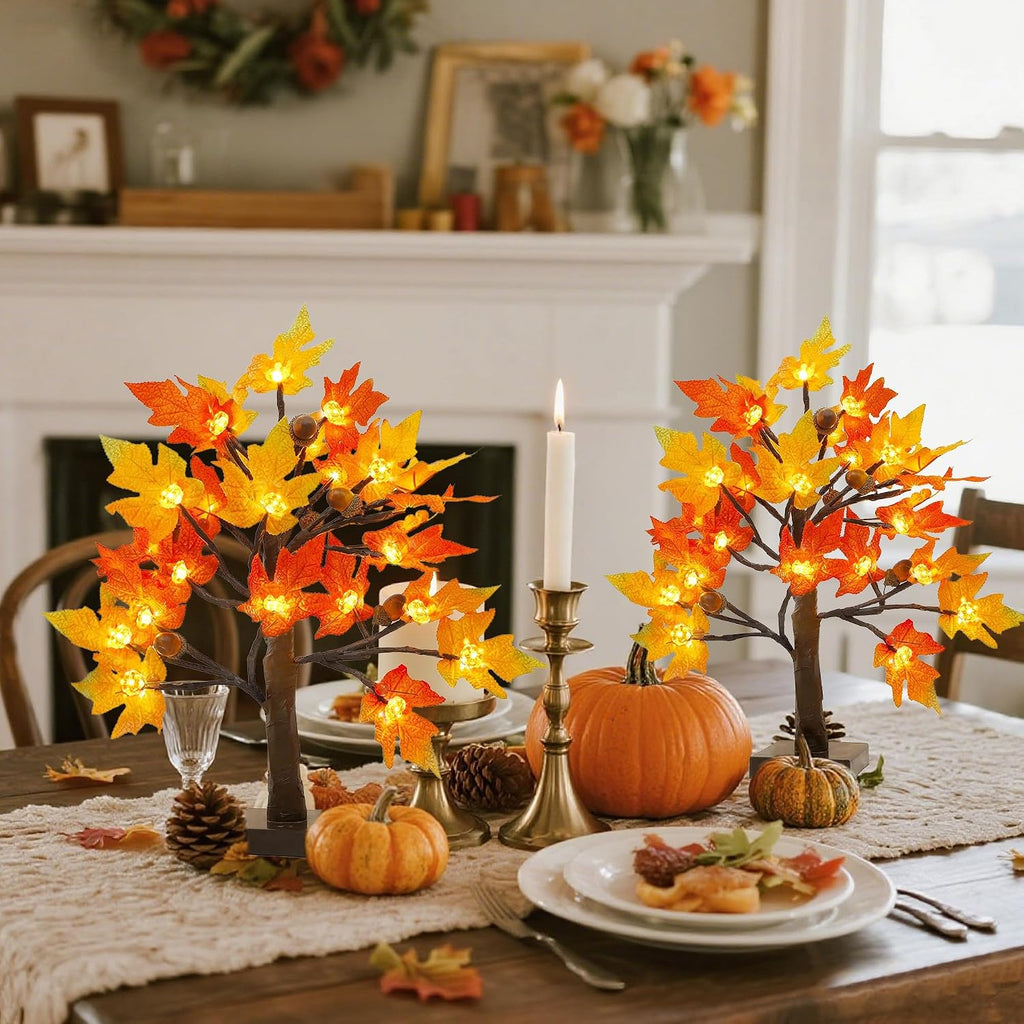 Cllayees Fall Decorations fo Home 2 Pack 18" Lighted Maple Tree
