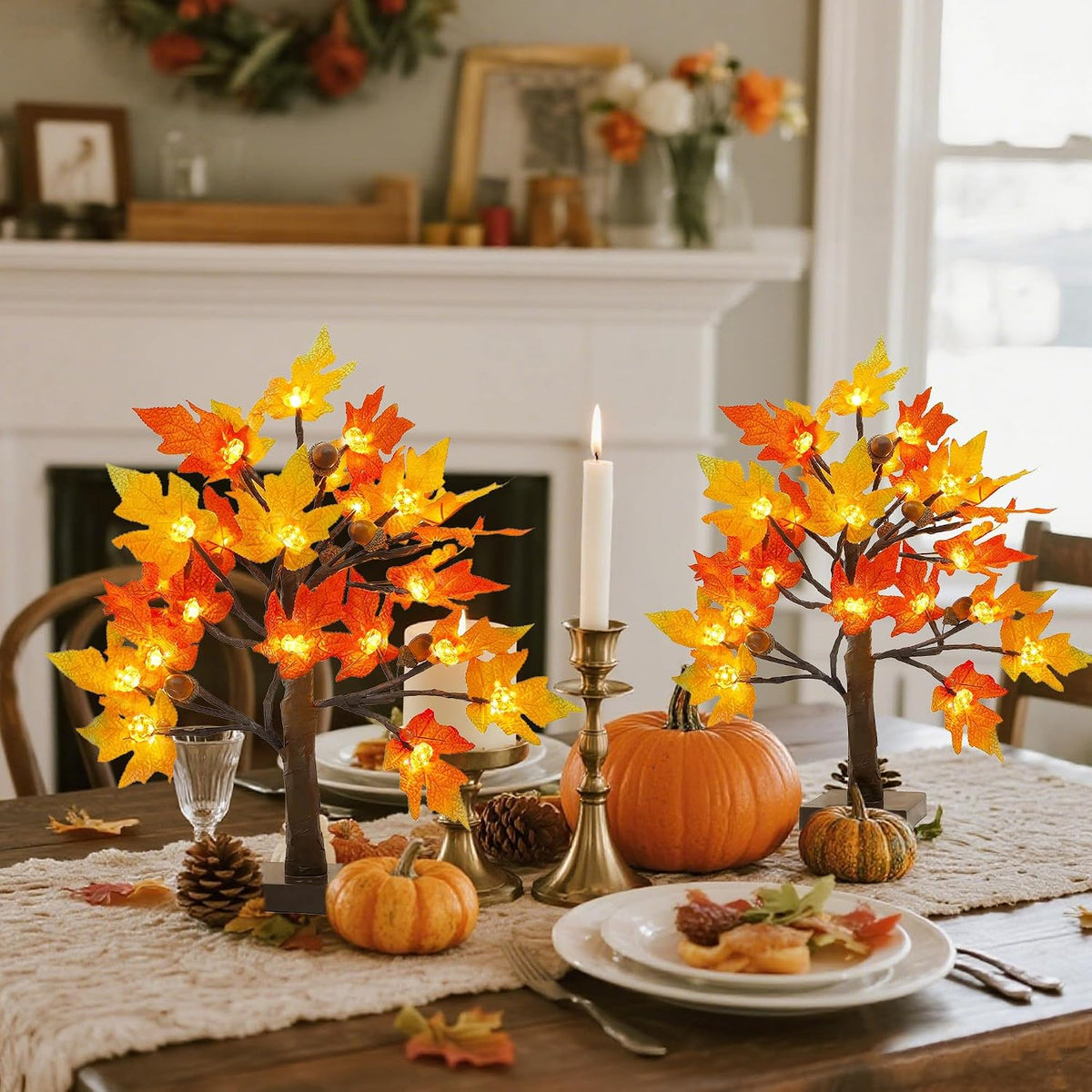 Cllayees Fall Decorations fo Home 2 Pack 18" Lighted Maple Tree