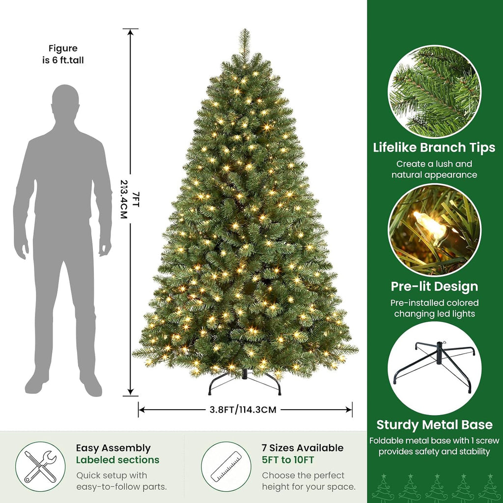 SHareconn 7ft Prelit Artificial Classic Spruce Christmas Tree