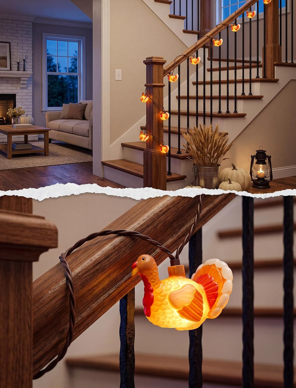 SUNSGNE Thanksgiving Turkey String Lights, 12FT 20 LED Fall Decor Lights