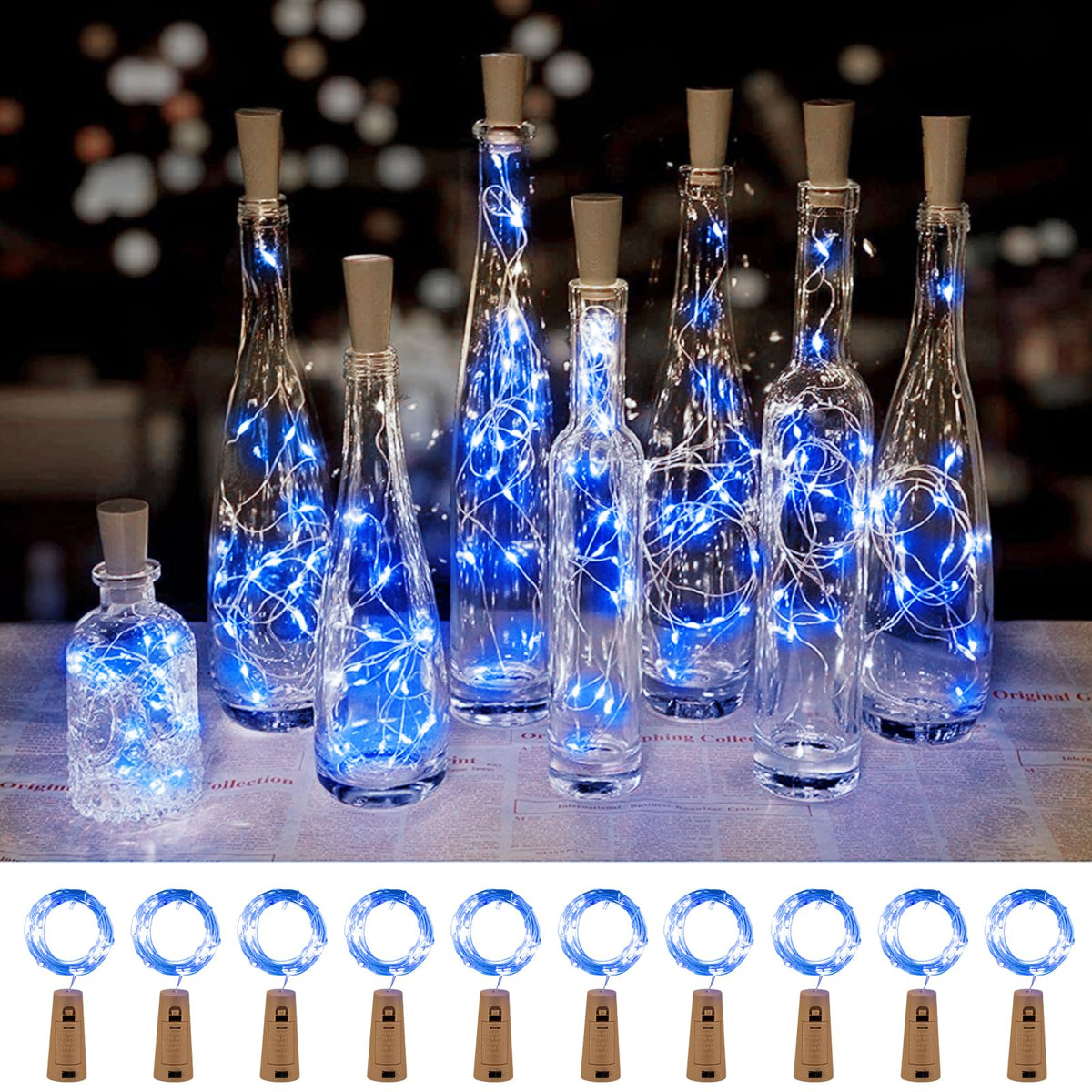 Brightown 10 Pack 7ft Battery Operated Wine Bottle Lights with Cork