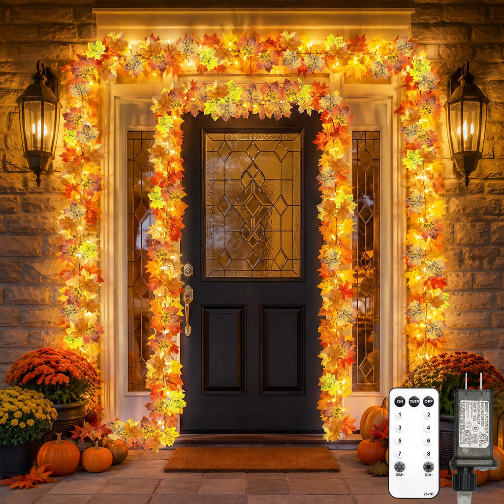suddus 20 LED Fall Leaves Garland with Lights Battery Operated Timer Yellow