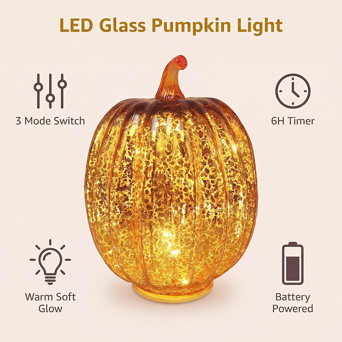 Fall Decorations for Home,Mercury Glass Pumpkin Lights with Timer(Gold)