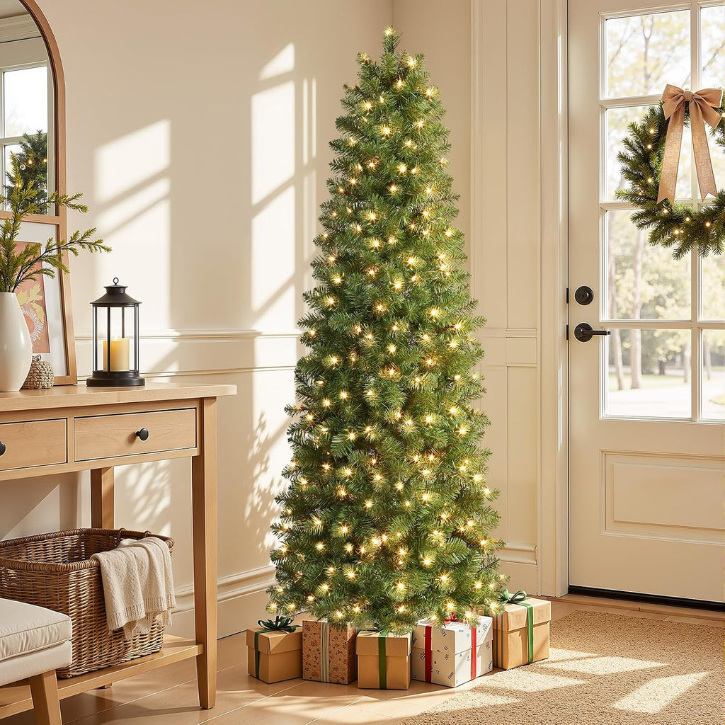 SHareconn Prelit Artificial Pencil Christmas Tree 6FT & Warm White Lights