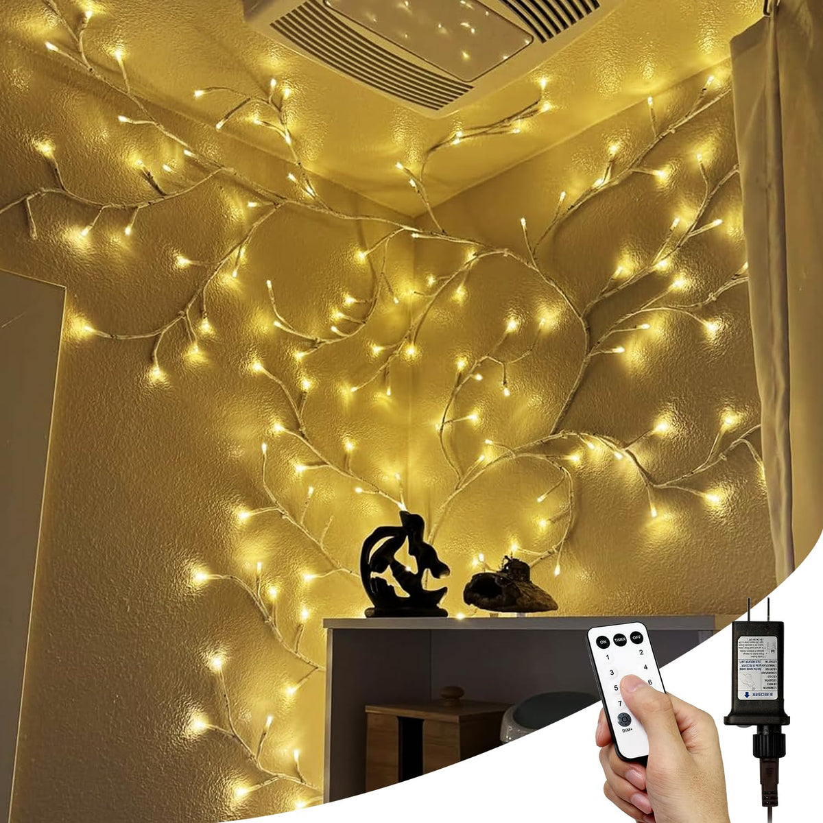 NIDISETPJAS Enchanted Willow Vine Lights with Remote, Christmas Swags Decorations Indoor Room Decor, 18 Branches 144 LEDs Lighted Willow Vine Lights for Walls Bedroom Home Decor