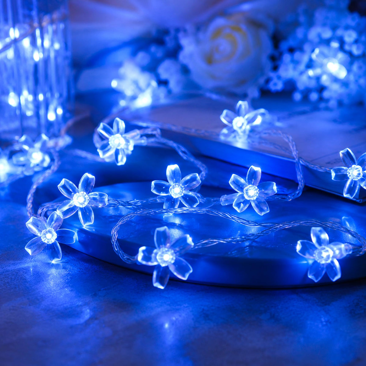 33ft 100 LED Plug in Glow Warm Fairy Flower String Lights Christmas Decor