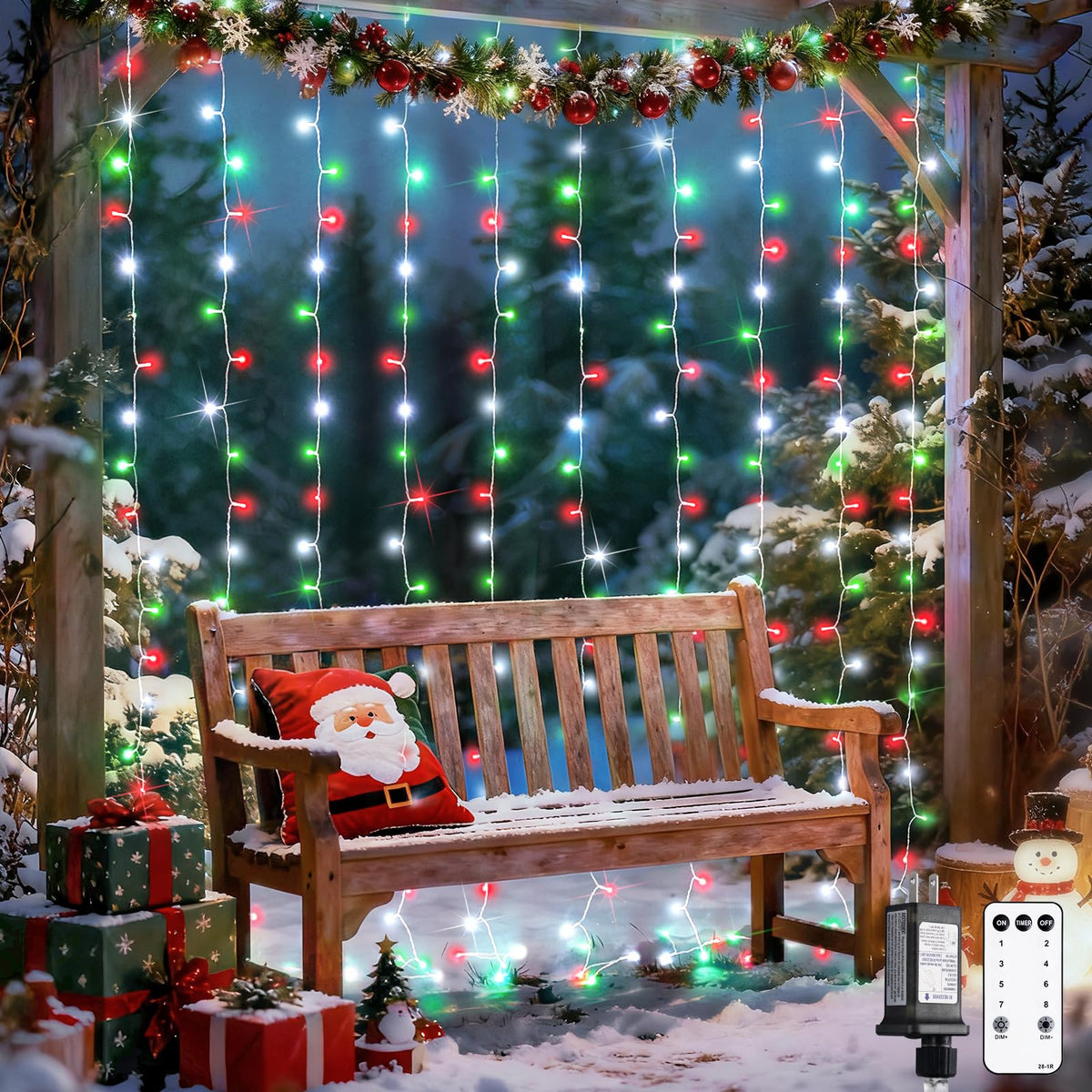 JMEXSUSS 300 LED Remote Control Curtain Lights, Plug in Fairy Curtain Lights Outdoor, Window Wall Hanging String Lights for Bedroom Indoor Dorm Backdrop Wedding Party Patio Christmas Decor, Warm White